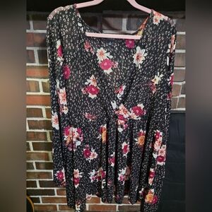 Torrid Black Babydoll Top with Pink Floral Accents